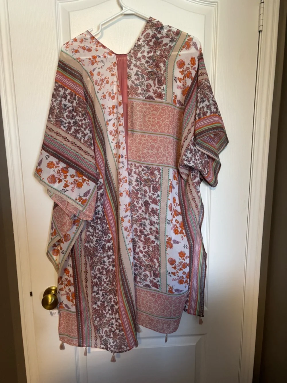 Ultra Pink Floral Patchwork Duster Kimono - Pink & Orange Accents - Picture 4 of 4